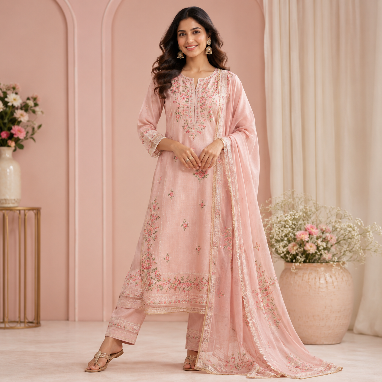 Home cotton floral kurta set