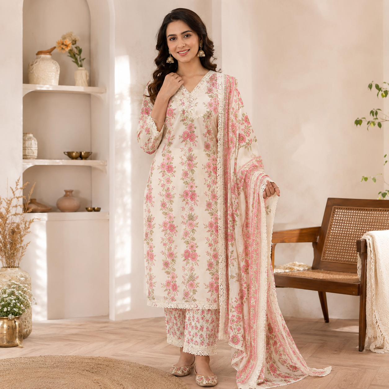 Home mul mul cotton kurta dupatta set